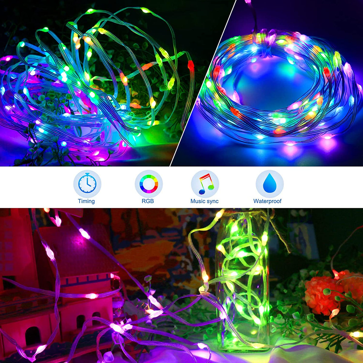 LED Rope Lights Outdoor RGB Remote Control Fairy String Lights Plug In With - Image 2