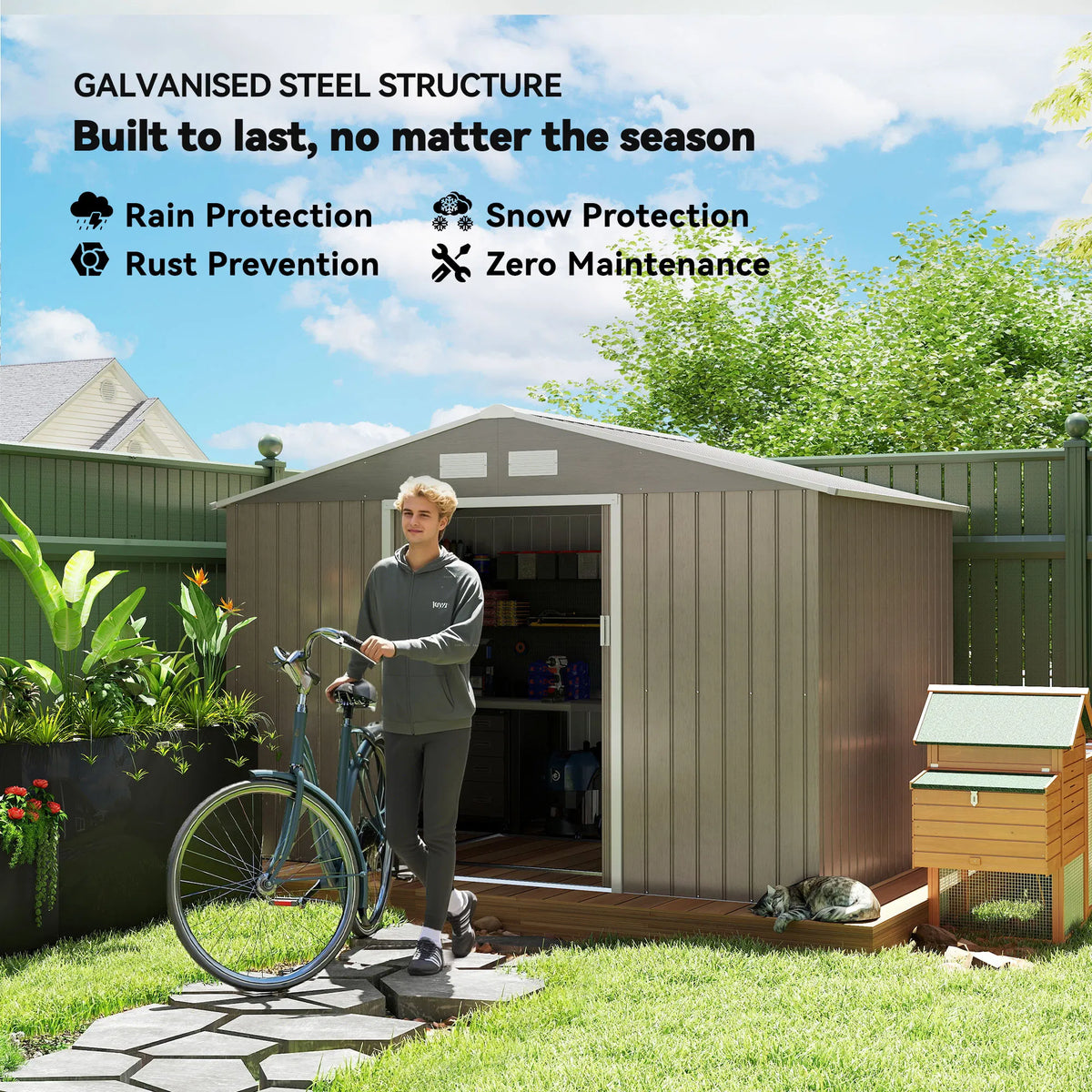 9.1'x6.4'x6.3' Garden Storage Shed w/ Foundation Kit Metal Tool Storage House - Image 2