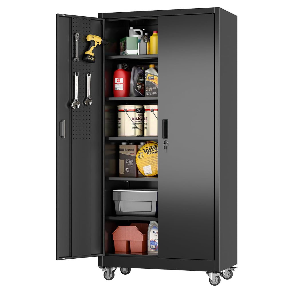 Aobabo Black Metal Garage Storage Cabinet With Wheels 34inchW X 18inchD X - Image 5
