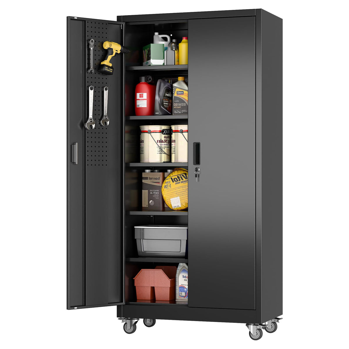 Aobabo Black Metal Garage Storage Cabinet With Wheels 34inchW X 18inchD X - Image 5
