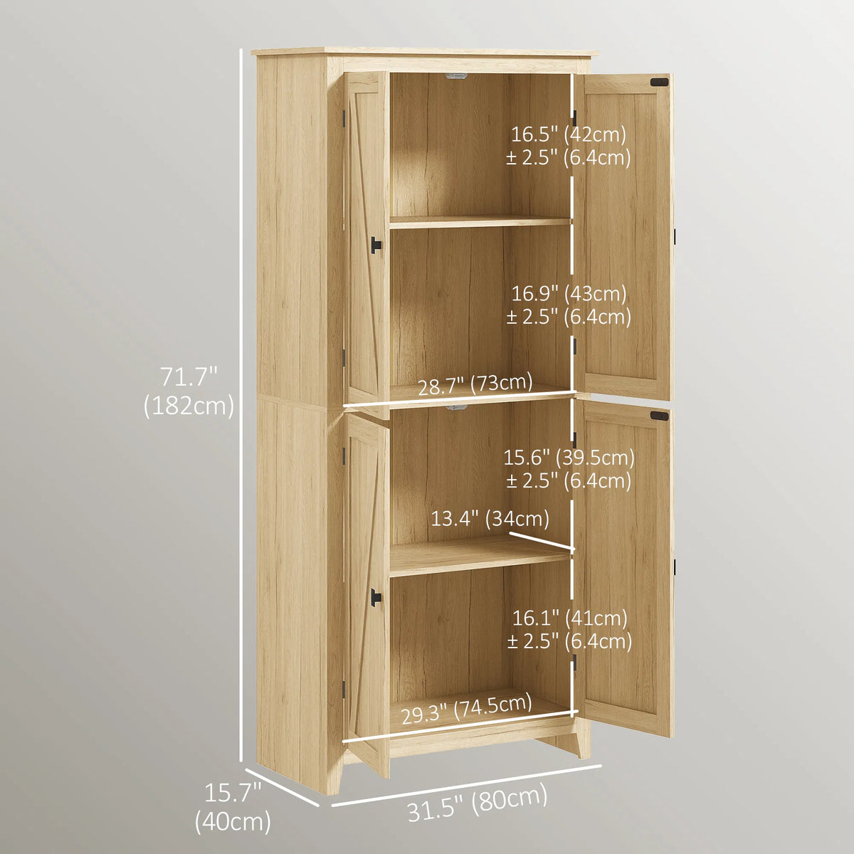 72" Freestanding Storage Cabinet Kitchen Pantry Cabinet with Doors and Shelves - Image 3