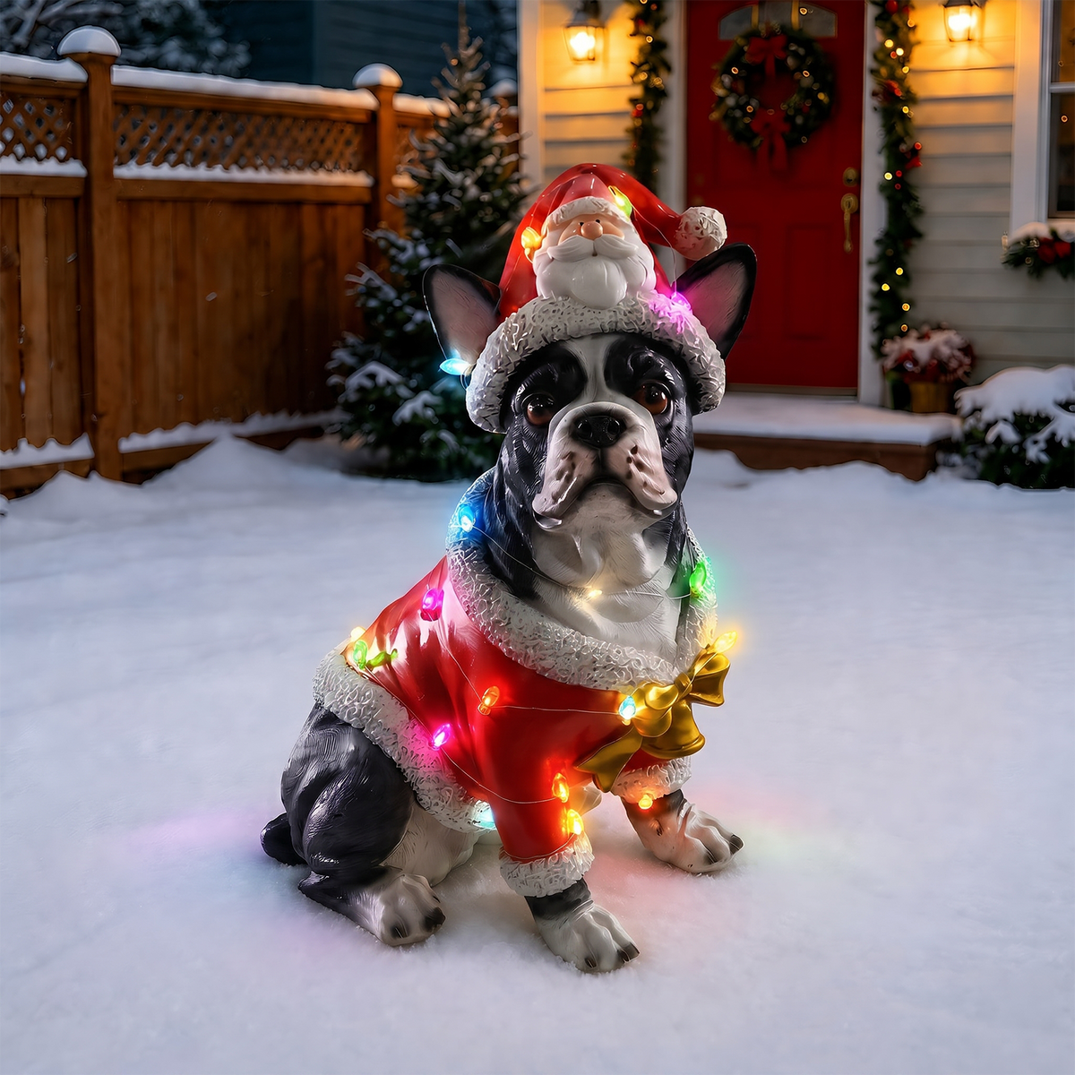 Christmas French Bulldog Statue Holiday Dog Figurine in Santa Outfit - Image 5