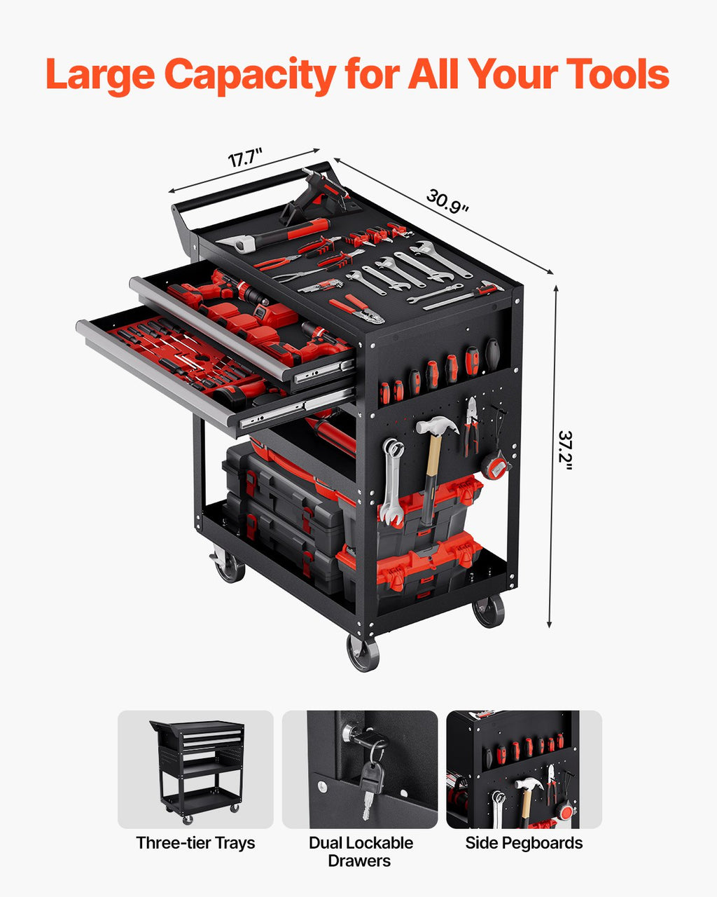5 Tier Tool Cart With Wheels 400 Lbs Load Capacity Rolling Work Cart - Image 5