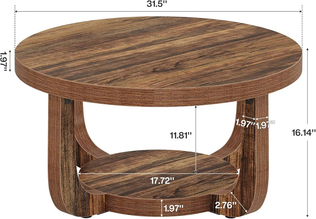Two-Tier Round Rustic Brown Coffee Table