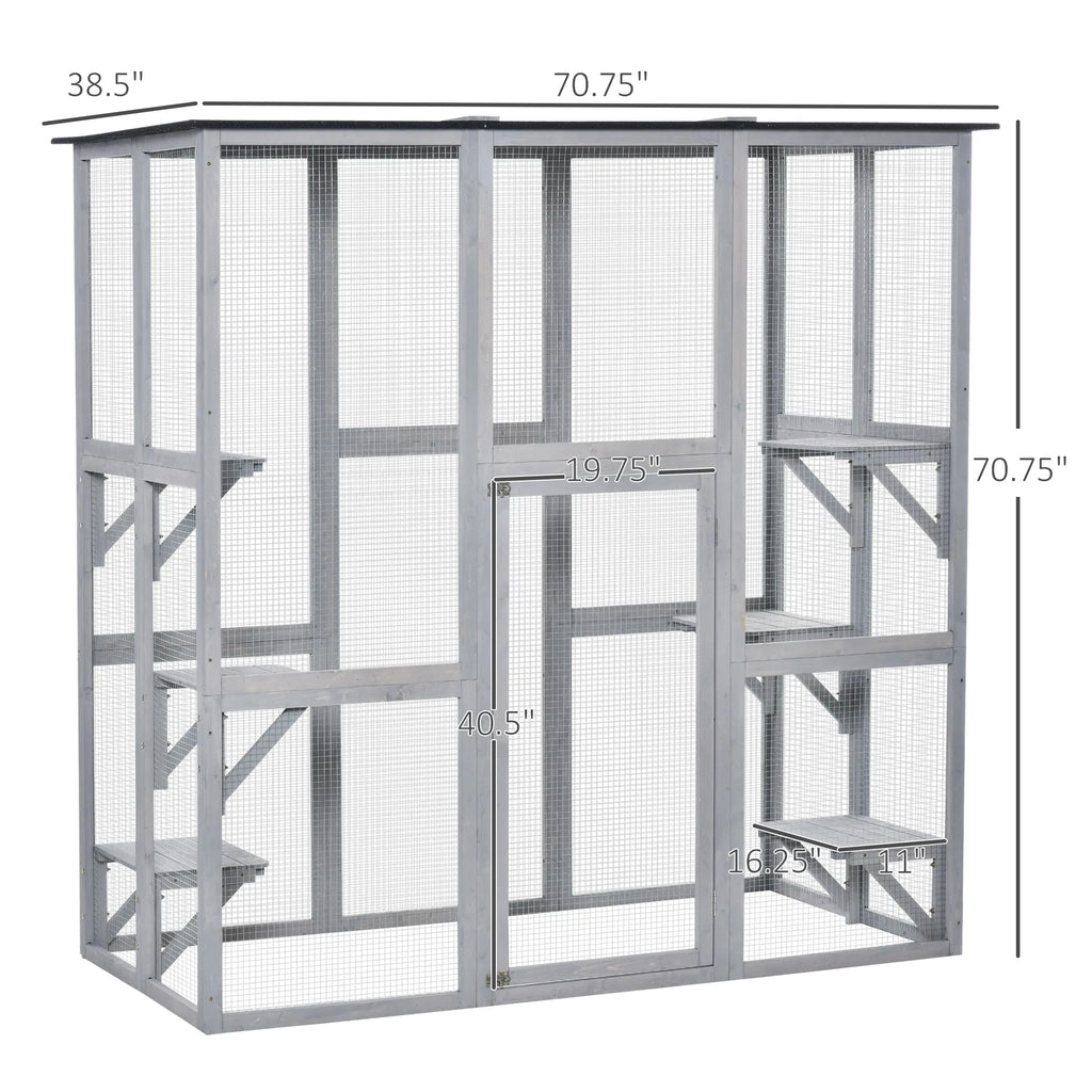 Large Outdoor Catio Enclosure Weatherproof Cat House with Asphalt Roof Wooden - Image 5
