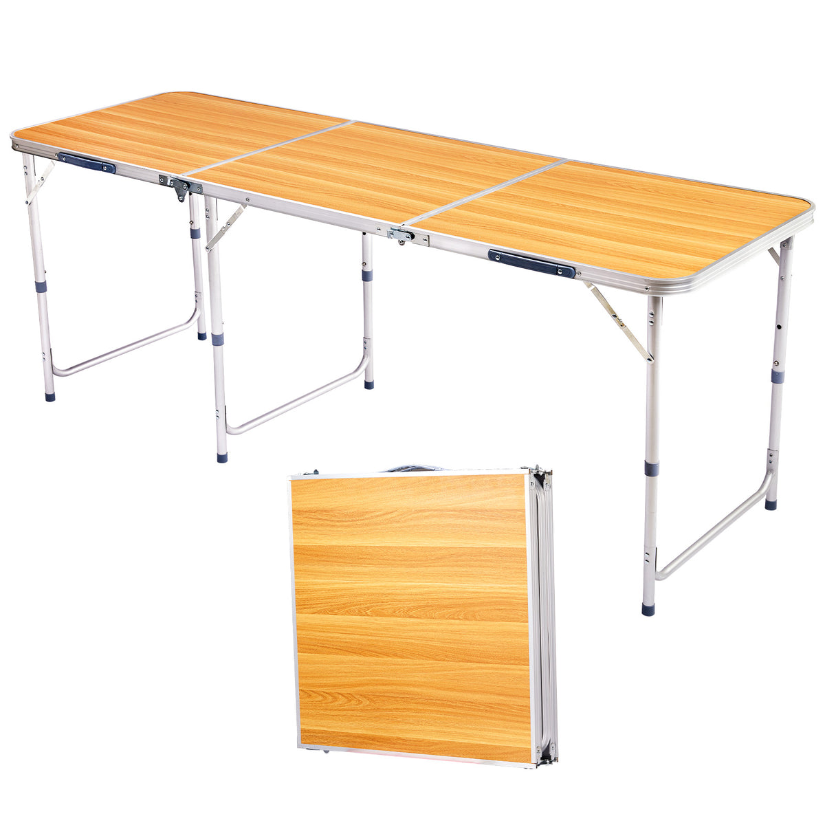 6-Foot Wood-Grain Aluminum Folding Table