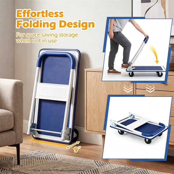 Folding Platform Hand Truck Heavy Duty Metal Push Cart With 330LBS Weight