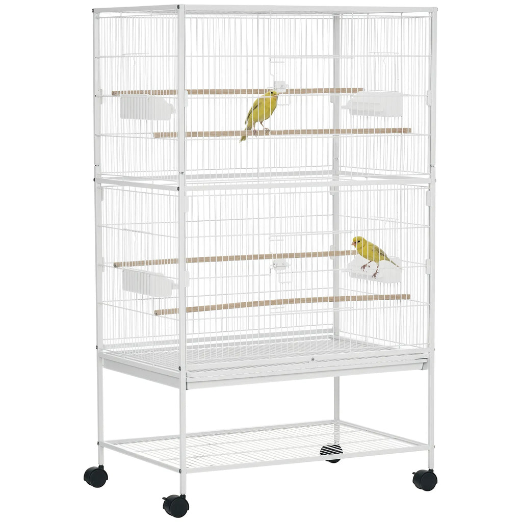 52" Large Rolling Steel Bird Cage Bird House with Rolling Stand Storage Shelf - Image 2