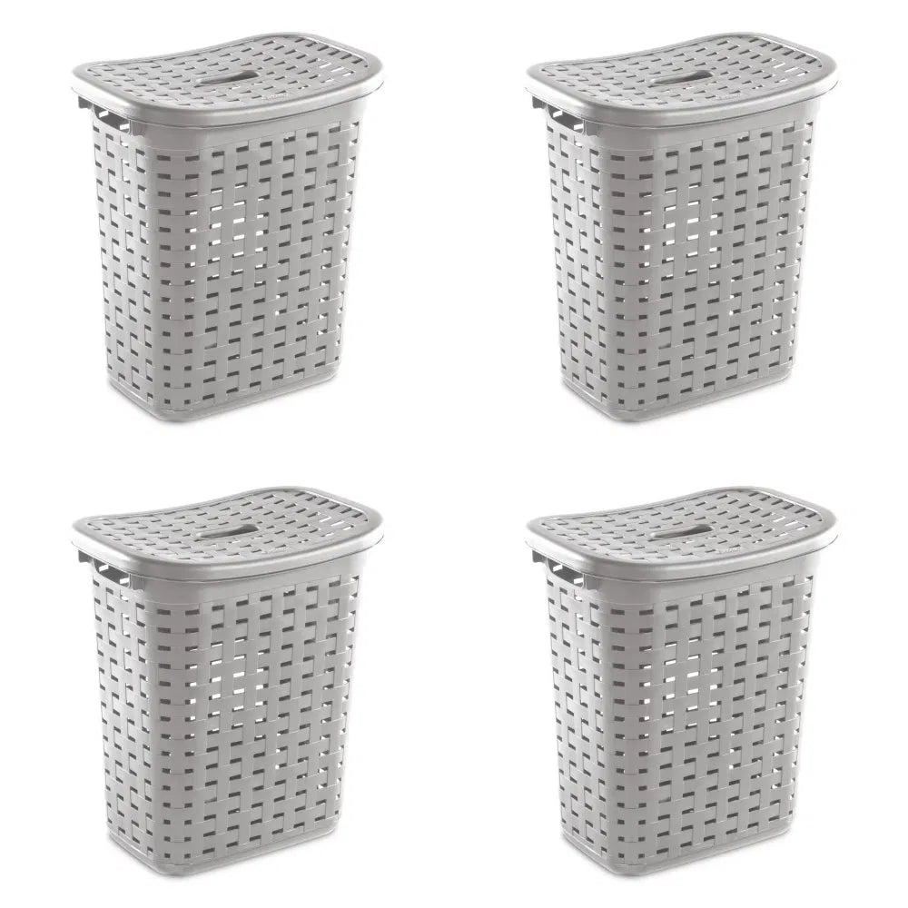 Weave Laundry Hamper with Lid Plastic Dcor Pattern and 2 Carry Handles Gray - Image 5