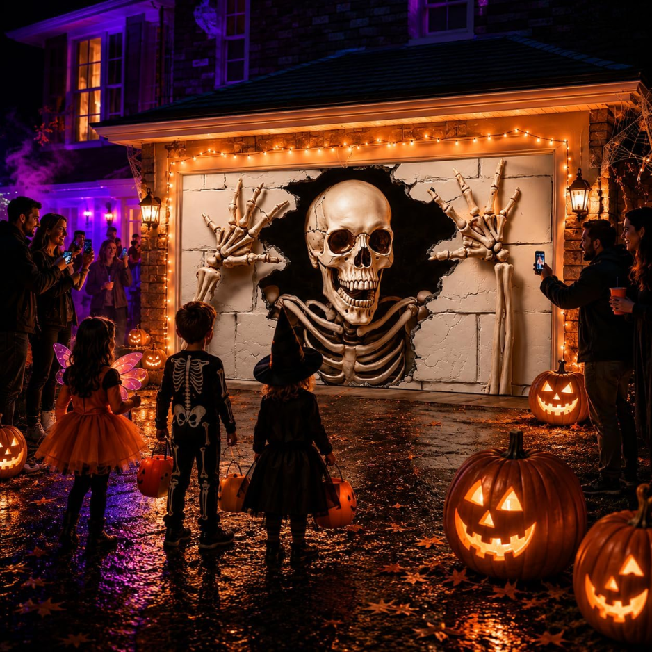 6 X 13 FT Giant Skull Halloween Garage Door Decorations Skeleton Halloween