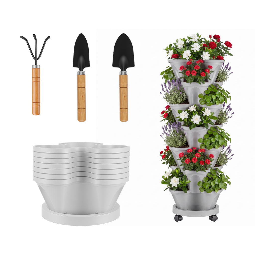 7 Tier Stackable Vertical Planter With Wheels Strawberry Planter Tower Space - Image 2