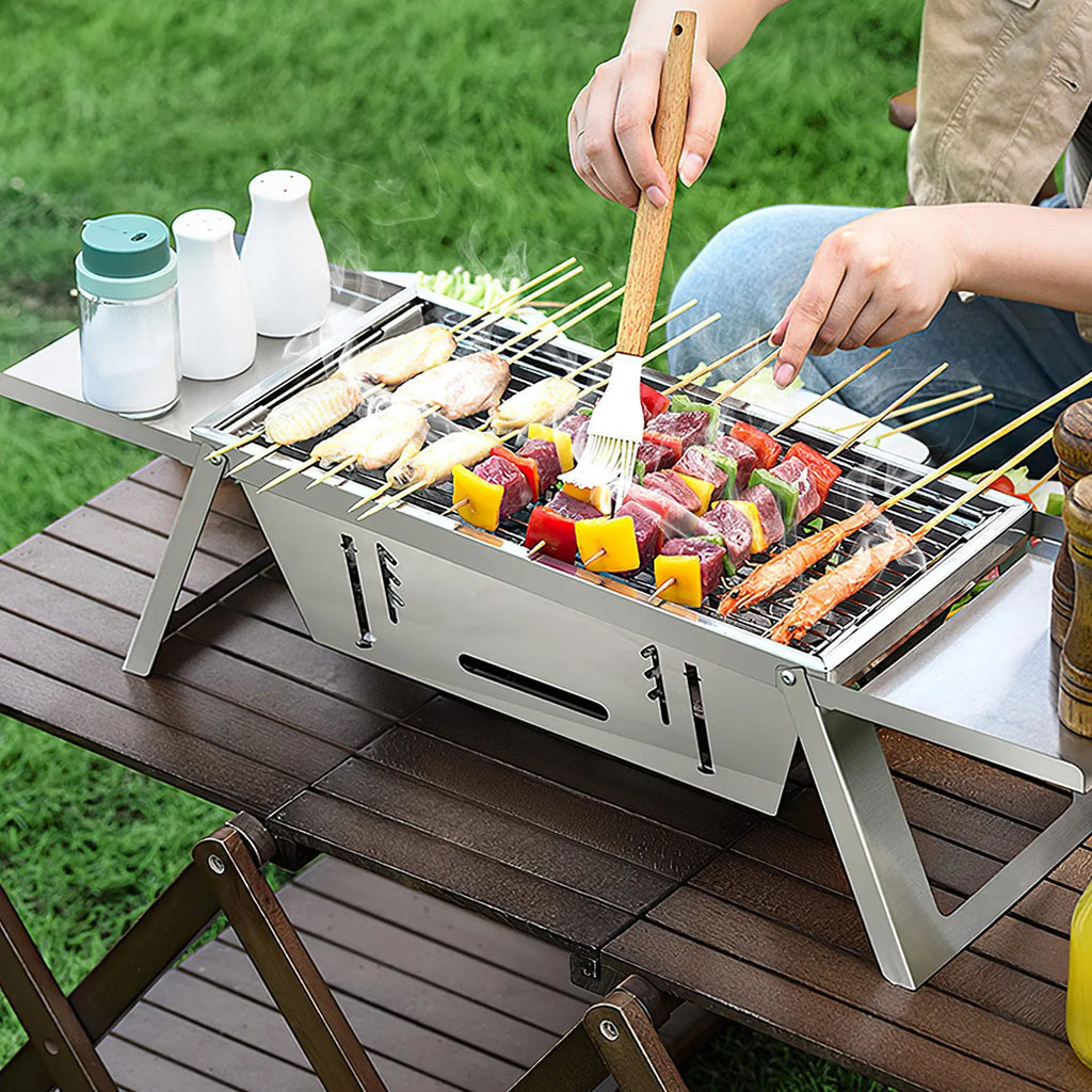 Foldable Charcoal BBQ Grill Stainless Steel Grill Net Easy Setup Portable - Image 5