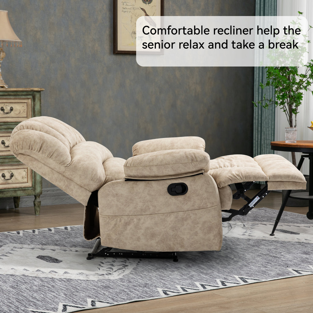 Large Manual Recliner Chair in Fabric for Living Room Beige - Image 5