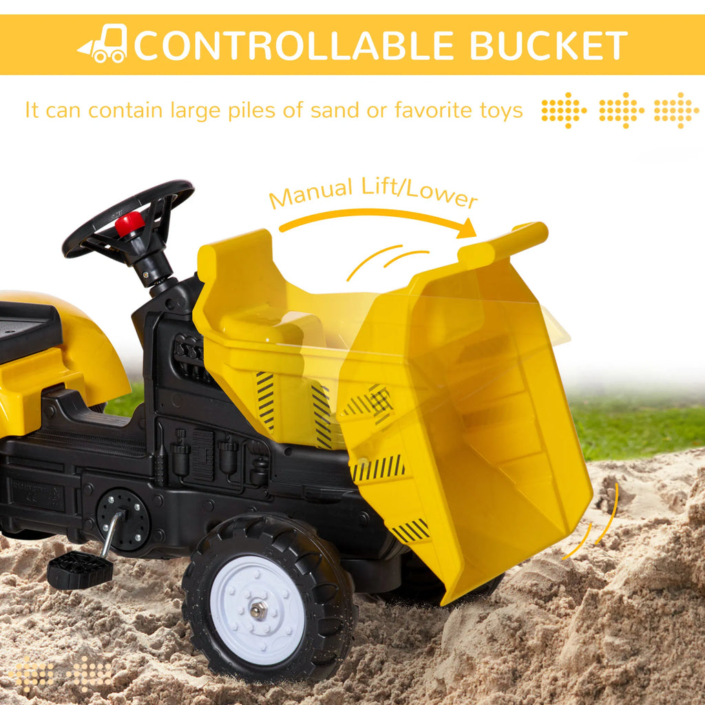 Ride on Tractor for Kids Pedal Construction Car with Manual Control Bucket for
