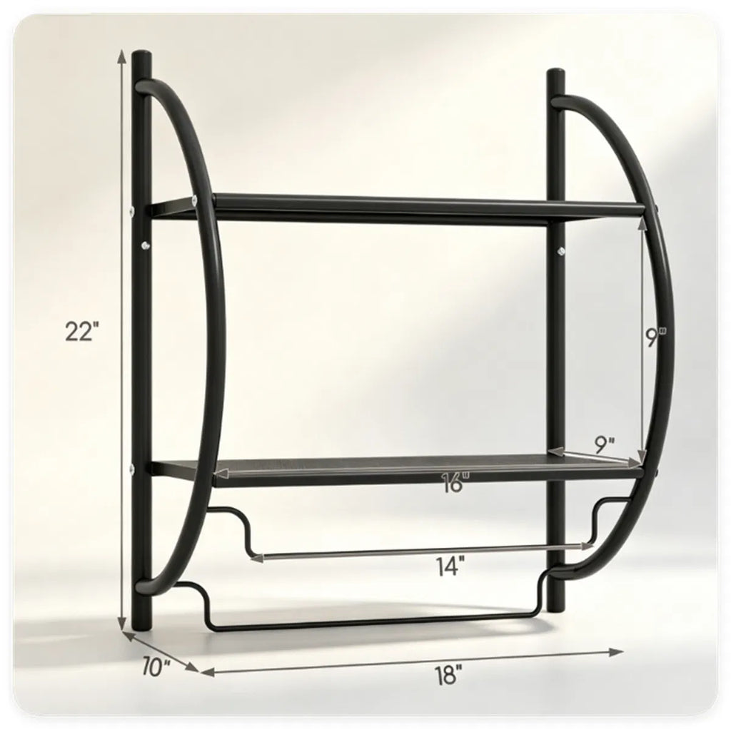 Black Rust Proof Wall Bathroom Shelving Unit With Dual Hanging Bars - Image 4