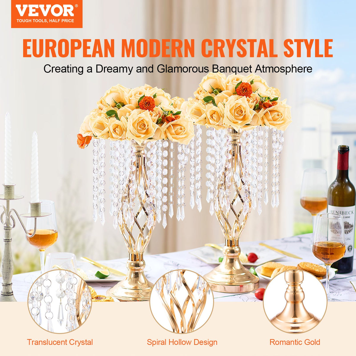 20PCS 43cm/16.9” Tall Crystal Wedding Flower Stand Vase For Party Decor - Image 2