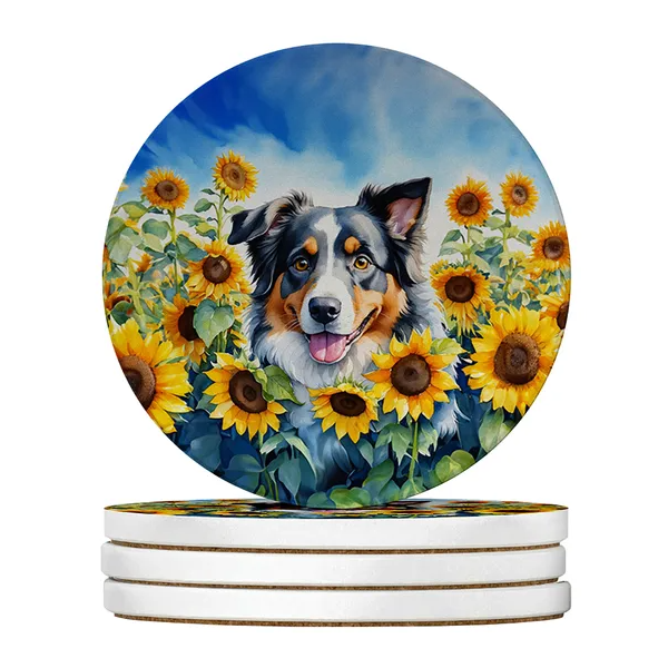 Silky Terrier Spring Path Large Sandstone Coasters Pack Of 4 Absorbent Round