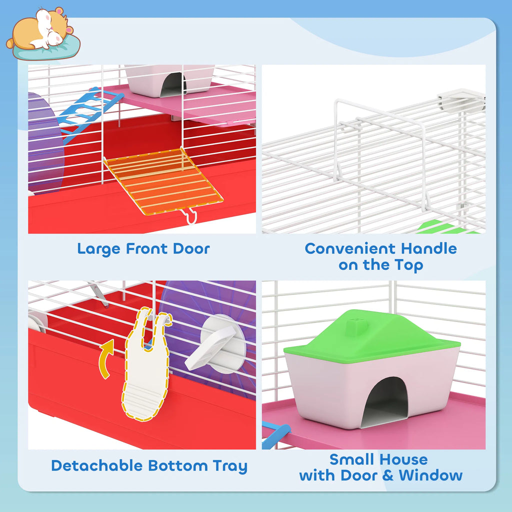 18.5'' Hamster Cage with Exercise Wheel and Water Bottle Dishes Rat House and