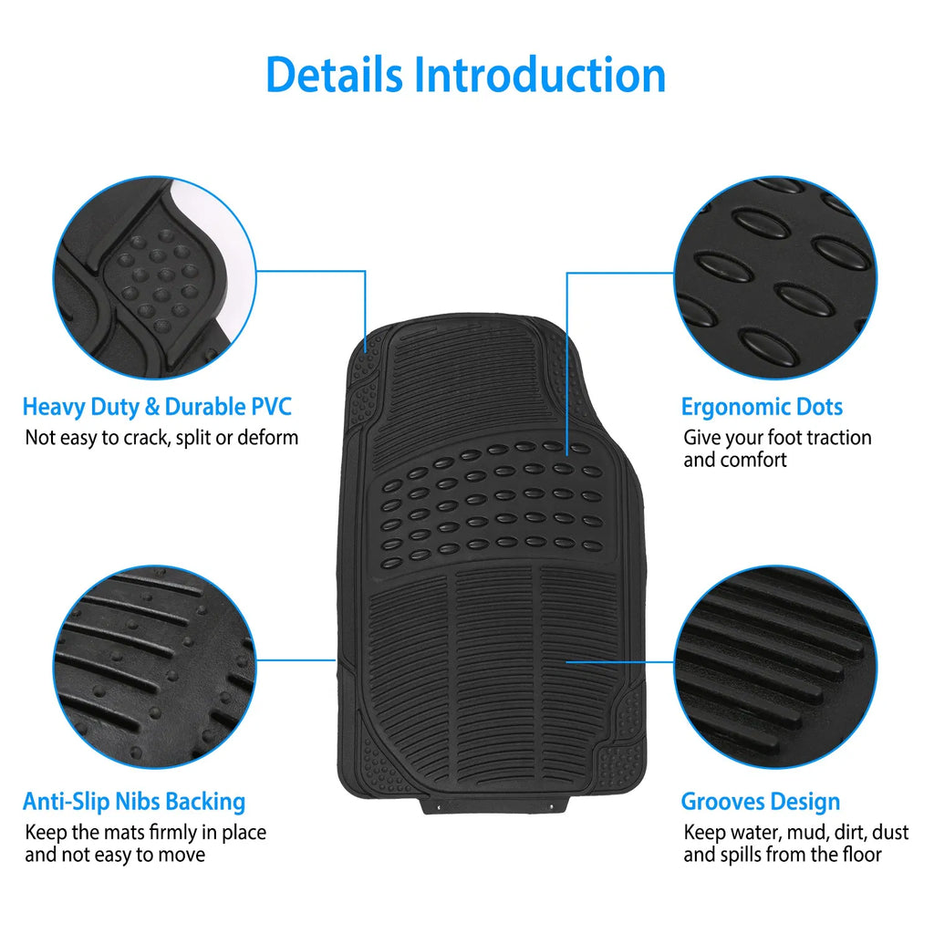3Pcs Automotive Floor Mats Set Front Rear PVC Rubber Floor Mats Heavy Duty
