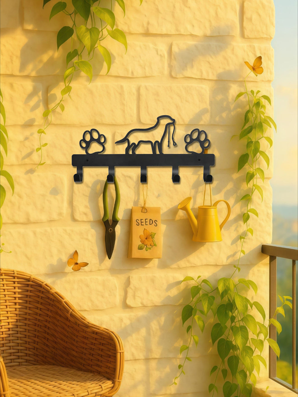 wall-mounted metal key holder with hooks