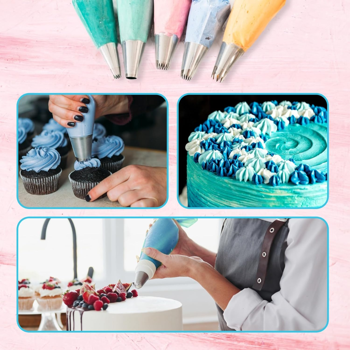 Piping Bags And Tips Set 11.8 Inch 100 Anti Burst Piping Bags 124 Pcs Cake