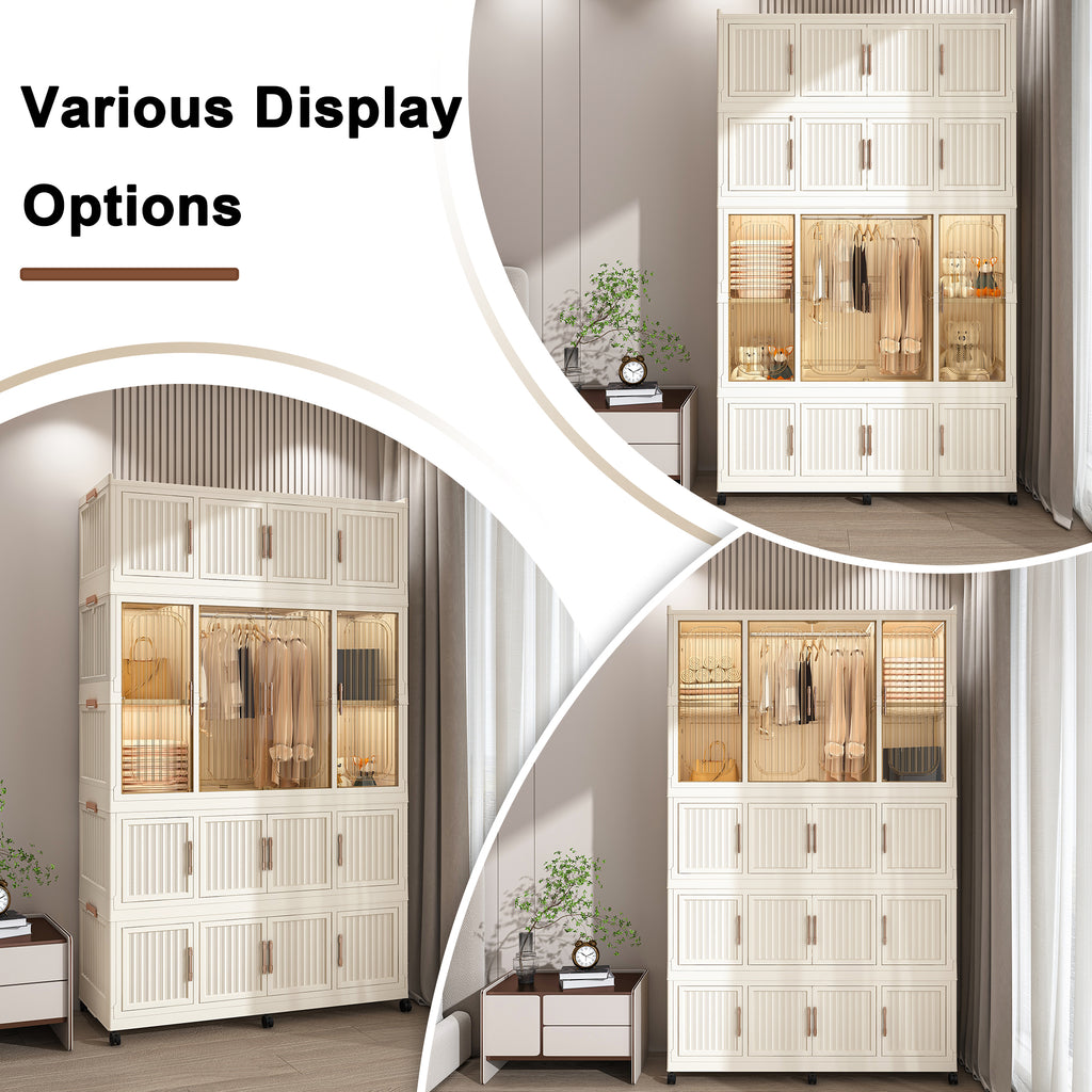 77in Modular Wardrobe Closet with 17 Storage Cubes and Hanging Rod