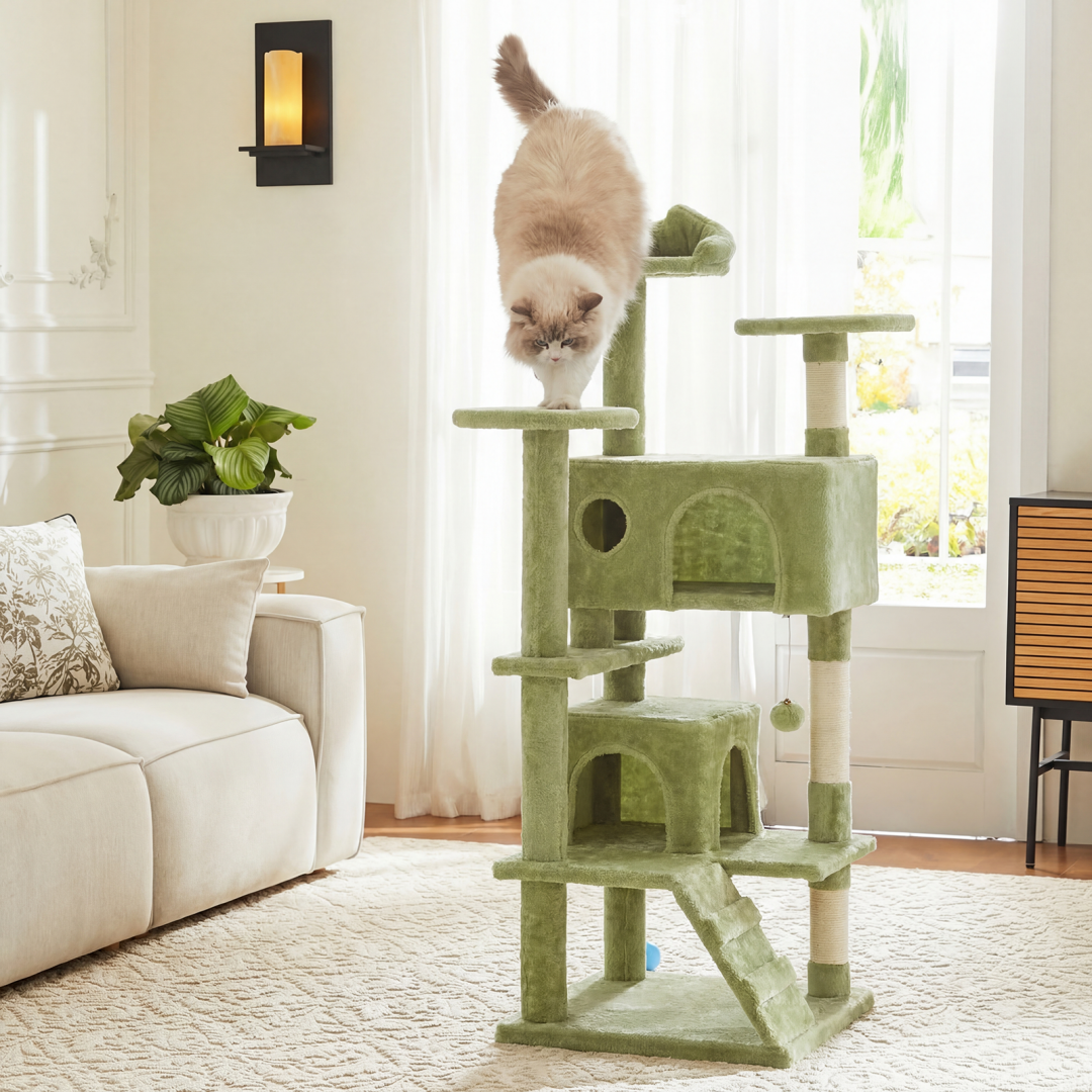 54 In Cat Tree Tower Multi level With Sisal Grab Post Indoor Apartment With - Image 3