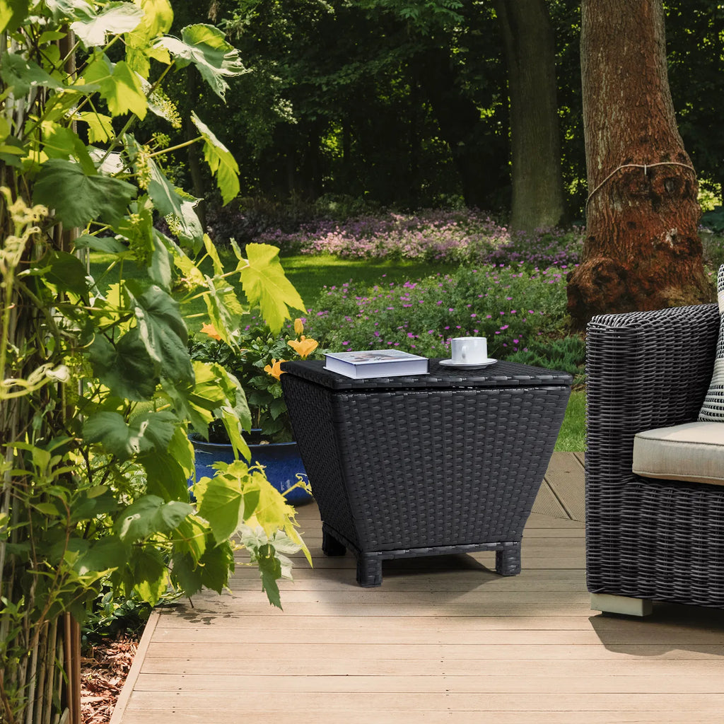 Outdoor PE Wicker Side Table With Storage Small Patio Bin Container For Hose - Image 5