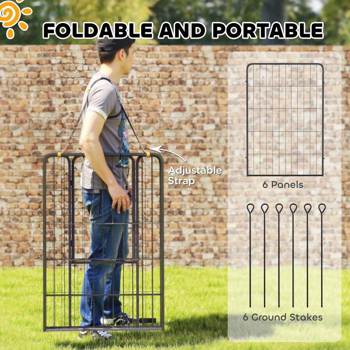 6 Panels Heavy Duty Dog Playpen Outdoor Indoor with Door & Strap 39" Height - Image 3