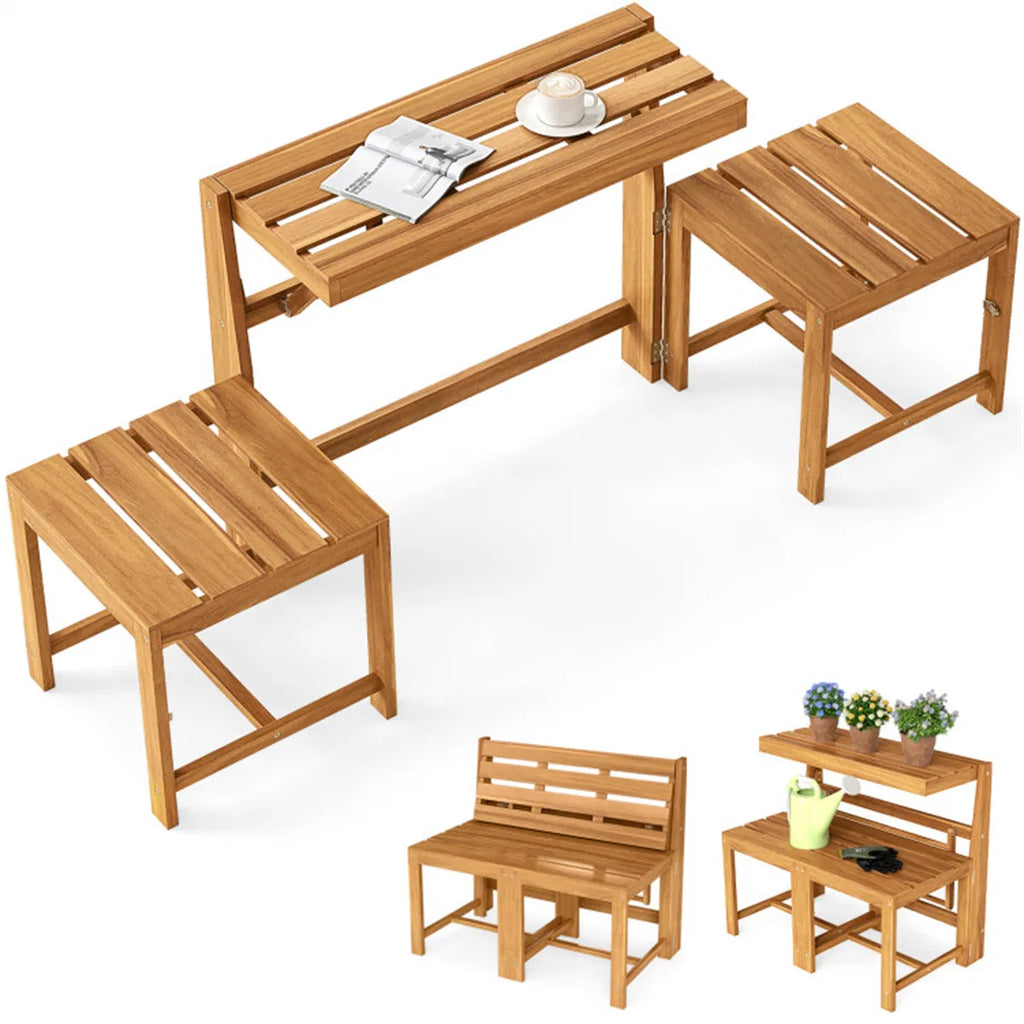 In Convertible Outdoor Acacia Wood Furniture Natural Loveseat Table Chairs