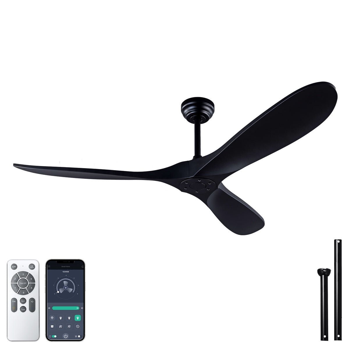 52 inch Black ABS Ceiling Fan with Remote Standard Mount No Lights for - Image 4
