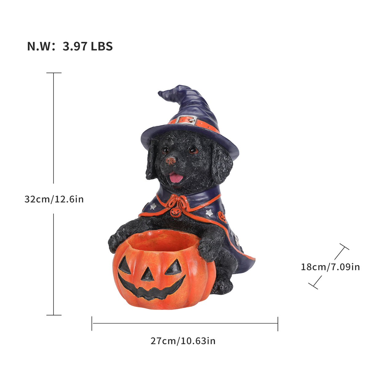 Halloween Black Labrador Retriever Witch Puppy Figurine Cute Dog Holding - Image 3