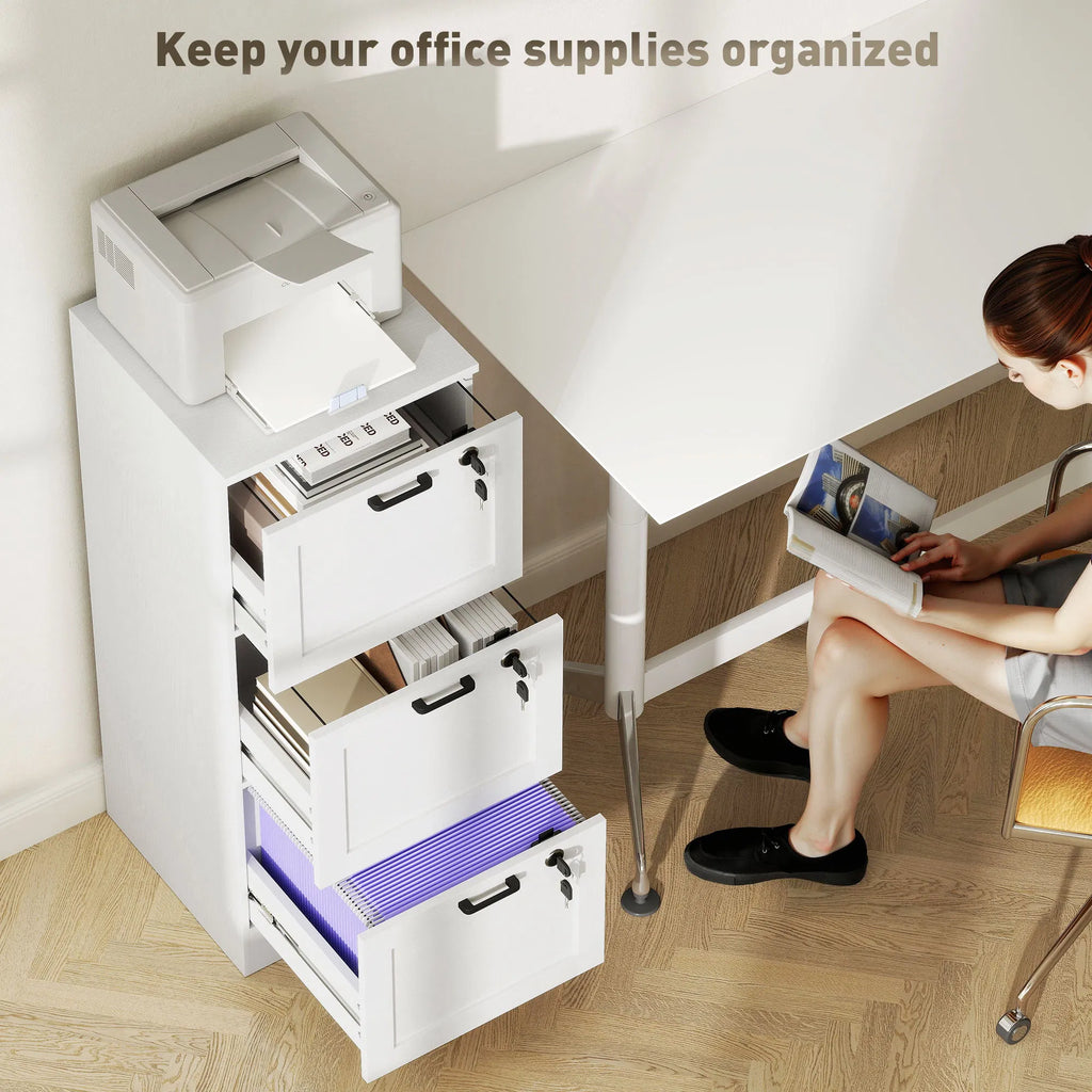 Vertical Filing Cabinet with 3 Drawers Lock File Cabinet for Home Office A4 - Image 5