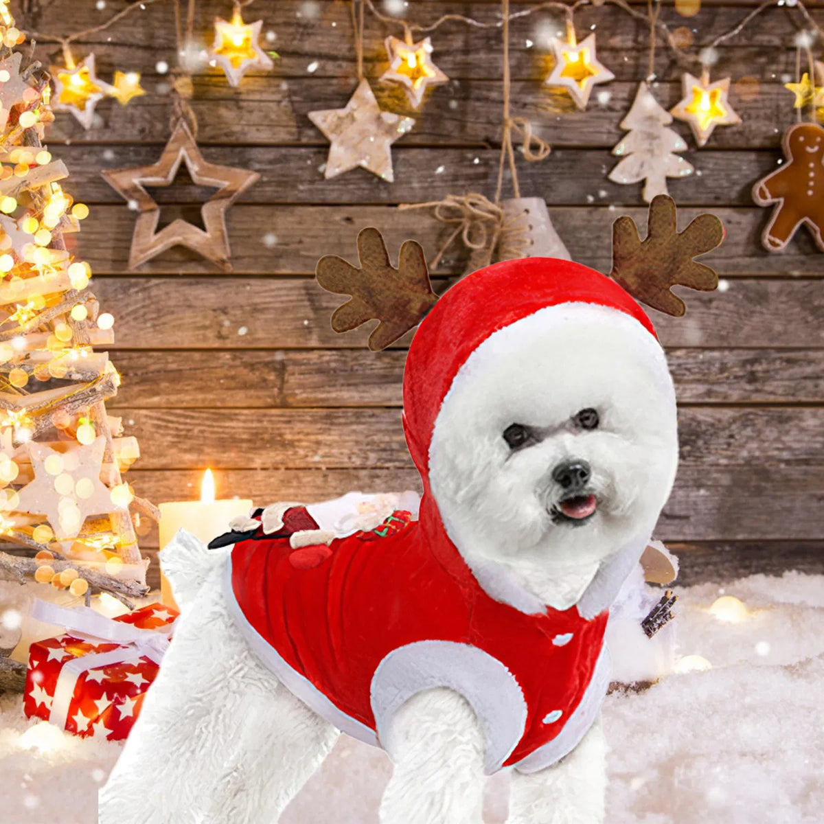 Pet Christmas Clothes Santa Claus Reindeer Antlers Costume Winter Outfit New - Image 3