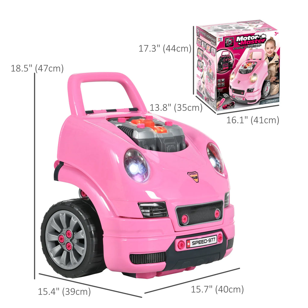 Mechanic Kids Truck Engine Toy Set Car Service Play Set Pink - Image 2