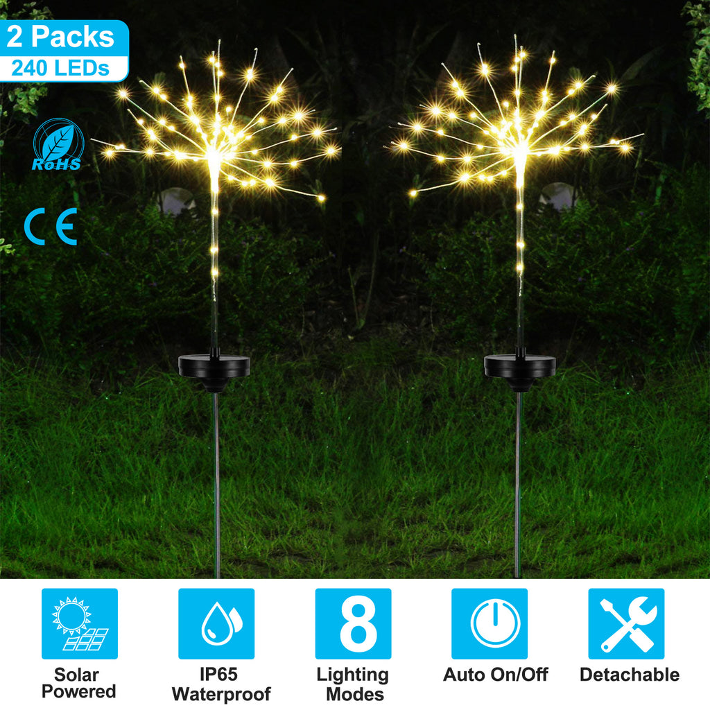 2Pcs Solar Powered Starburst Lights 240 LEDs Firework Lamp Garden Path Decor - Image 2