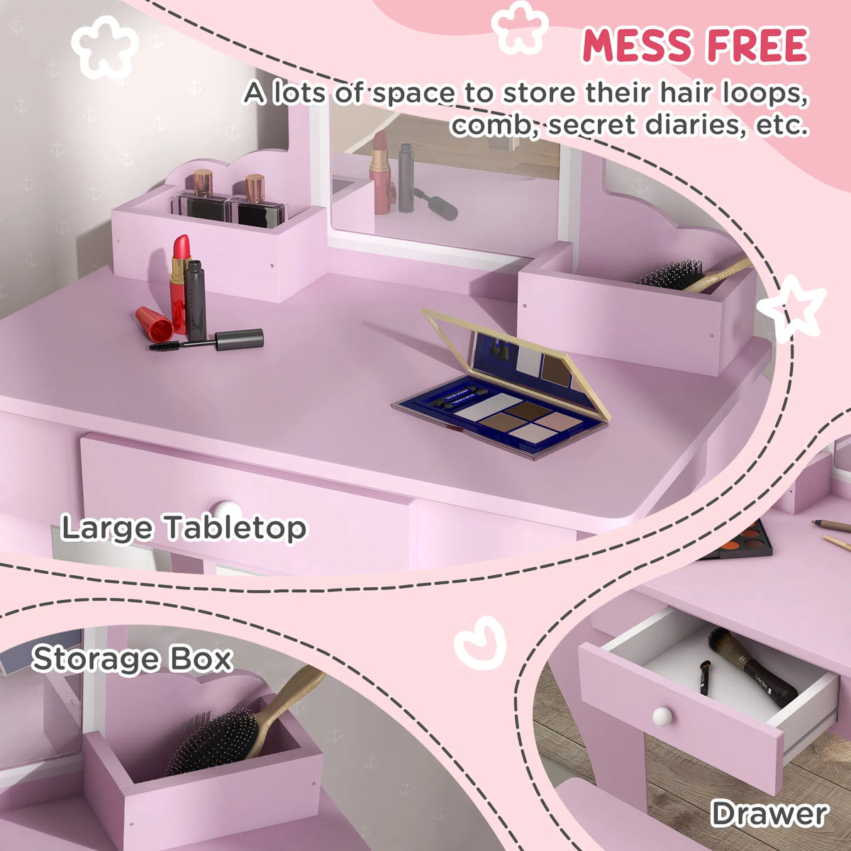 Makeup Vanity with Mirror and Stool Cloud Design Drawer Storage Boxes for - Image 2