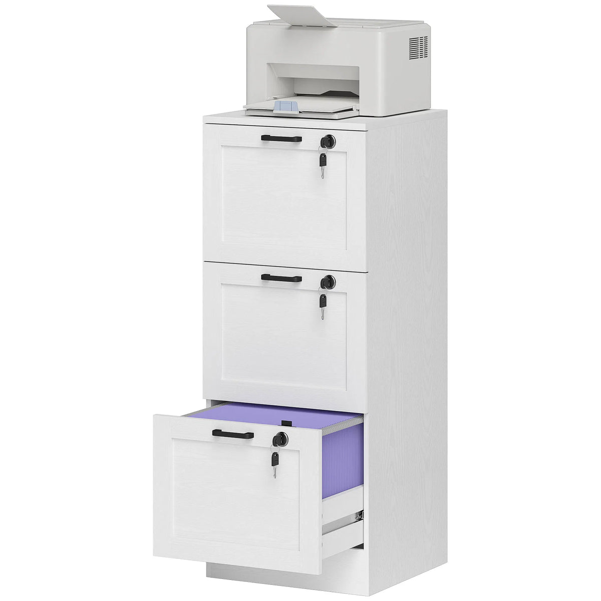 Vertical Filing Cabinet with 3 Drawers Lock File Cabinet for Home Office A4 - Image 2
