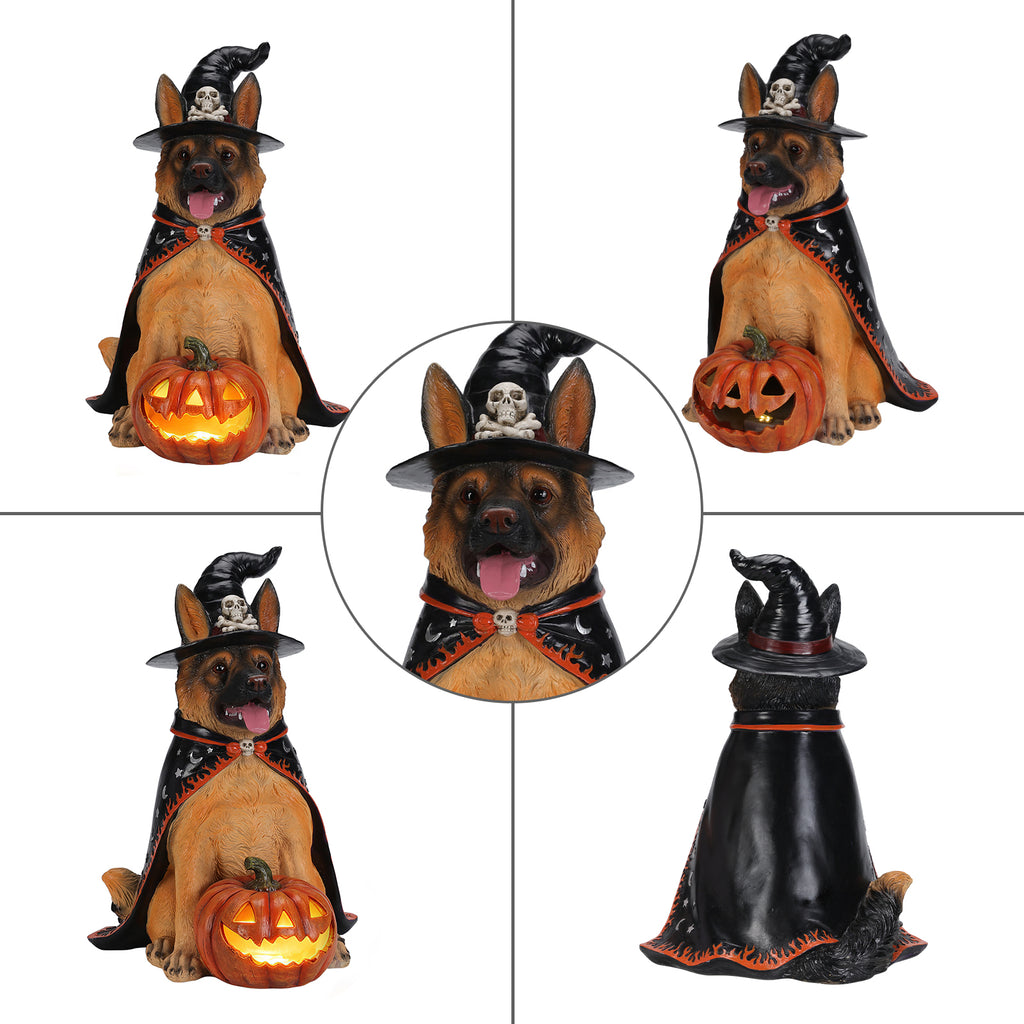 Halloween German Shepherd Dog Statue Large Sitting Dog Figurine with Witch Hat - Image 4