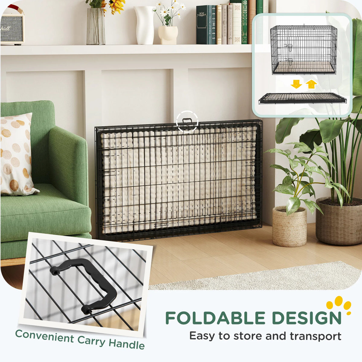 41" Dog Crate with 2 Doors Folding Metal Dog Cage with Soft Cushion Removable