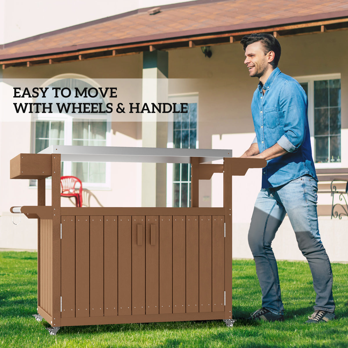 mobile outdoor bar cart with stainless steel top product view 6