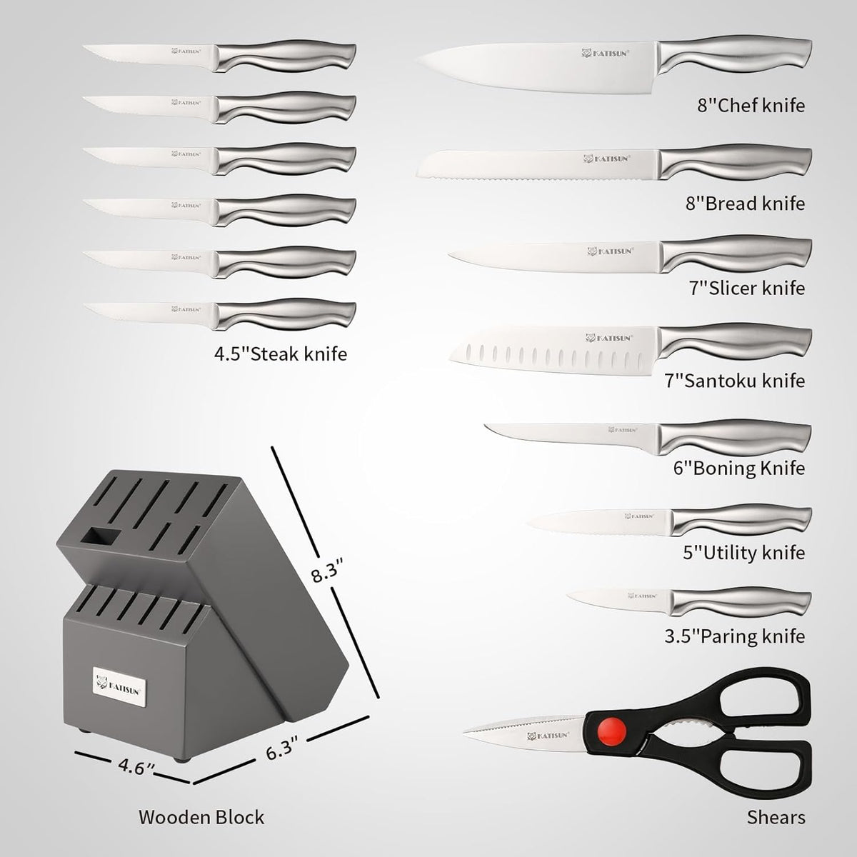 15 Piece Kitchen Knife Set 15 Pieces With Block Knives For Silver Hollow Ergonomic - In-Use and Feature Display