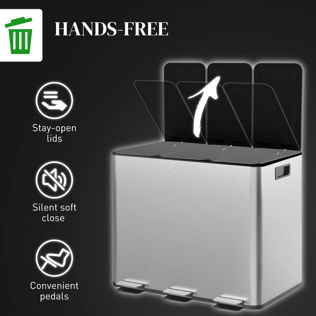 Triple Garbage Bin Soft Close Trash Can with Foot Pedal 3 x 20 Liter Garbage - Image 4
