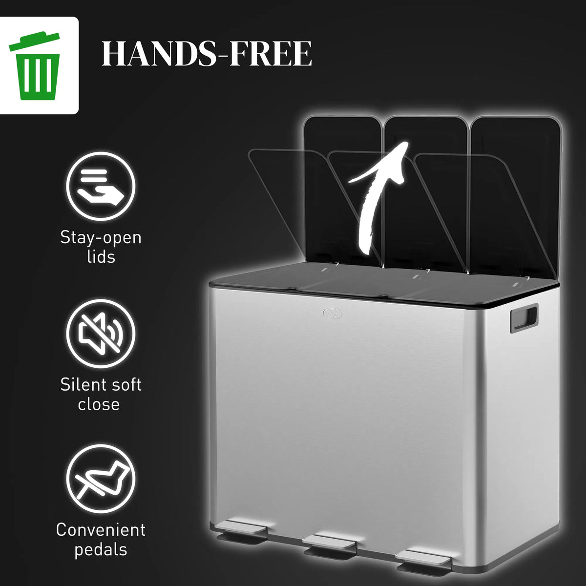 Triple Garbage Bin Soft Close Trash Can with Foot Pedal 3 x 20 Liter Garbage - Image 4