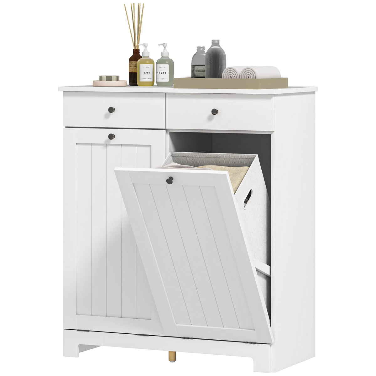 Laundry Cabinet Tilt Out Laundry Hamper Cabinet with 2 Baskets Bathroom - Image 2