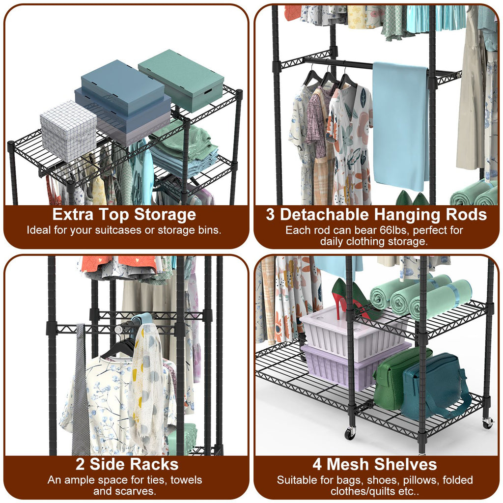 1Pc 4 Tier Heavy Duty Garment Rack With Wheels Carbon Steel Clothing Rack - Image 4