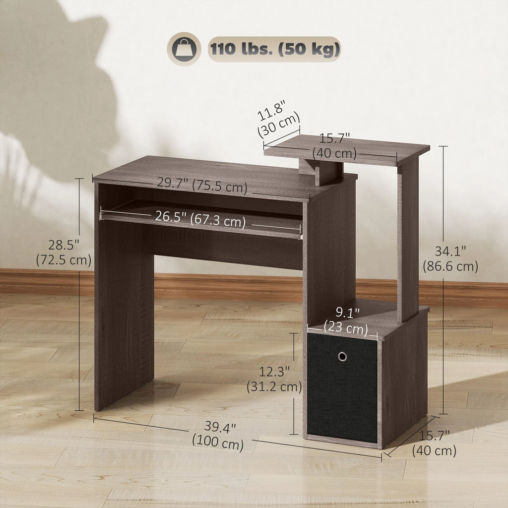 Computer Desk with Sliding Keyboard Tray Storage Drawer Shelf Home Office - Image 4