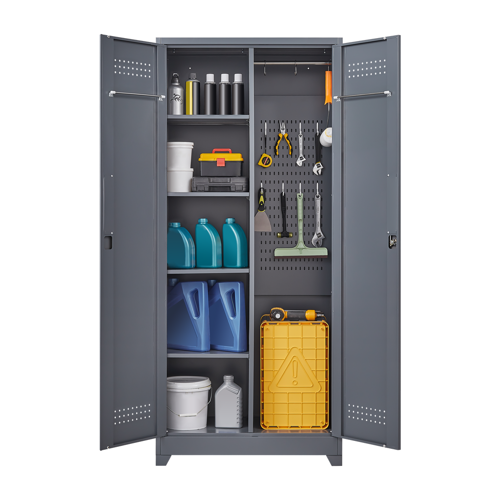 Gray And White Color Metal Lockers Cleaning Tool Cabinets With Locking Doors - Image 4