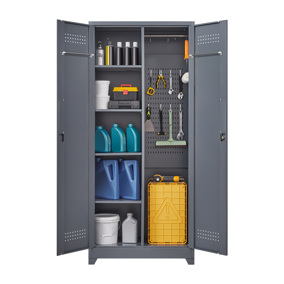 Gray And White Color Metal Lockers Cleaning Tool Cabinets With Locking Doors - Image 4