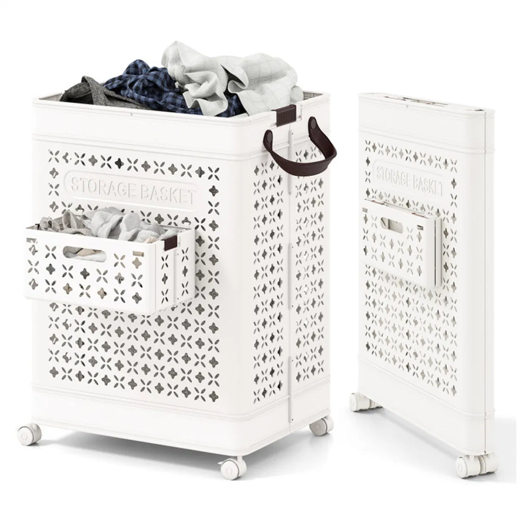 20 Gallon Foldable Laundry Hamper With Mini Hanging Basket PP Hollow Design